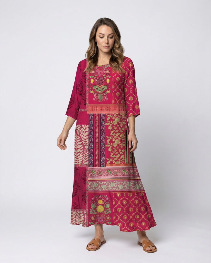 Dams Boho-Kaftan-klänning med Flytande Tyg & Benöppning Mirla-Eva Jonsson