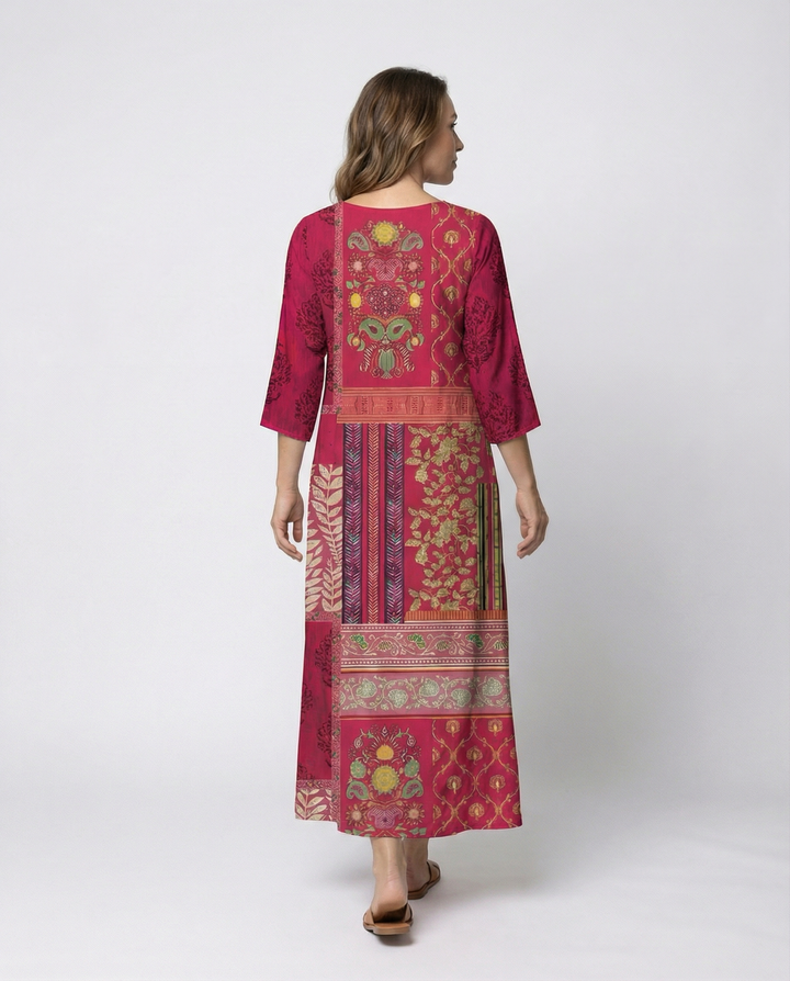 Dams Boho-Kaftan-klänning med Flytande Tyg & Benöppning Mirla-Eva Jonsson