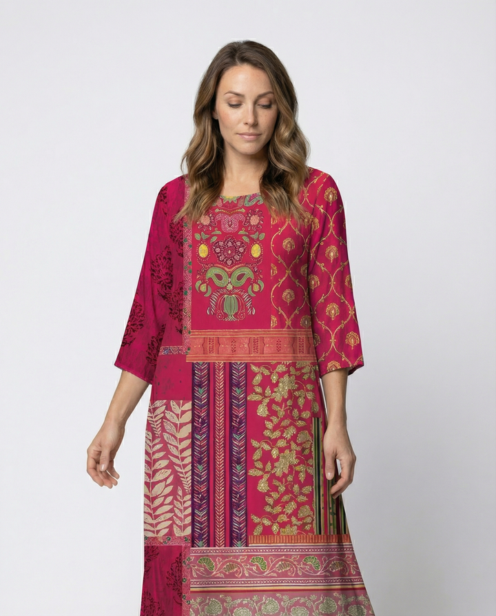 Dams Boho-Kaftan-klänning med Flytande Tyg & Benöppning Mirla-Eva Jonsson