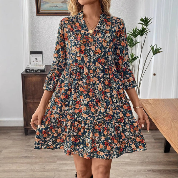 Dams Boho-inspirerat klänning med 3/4-ärmar och snörningslook Eva Jonsson-Eva Jonsson