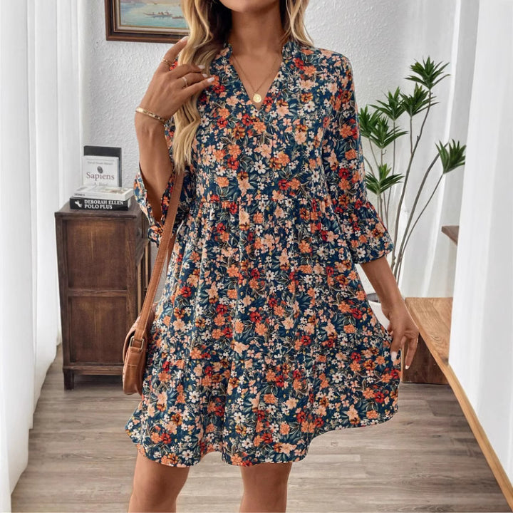 Dams Boho-inspirerat klänning med 3/4-ärmar och snörningslook Eva Jonsson-Eva Jonsson