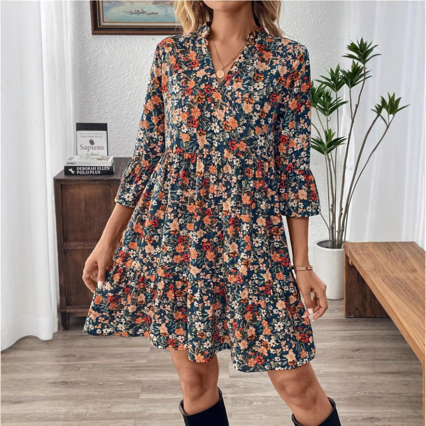 Dams Boho-inspirerat klänning med 3/4-ärmar och snörningslook Eva Jonsson-Eva Jonsson