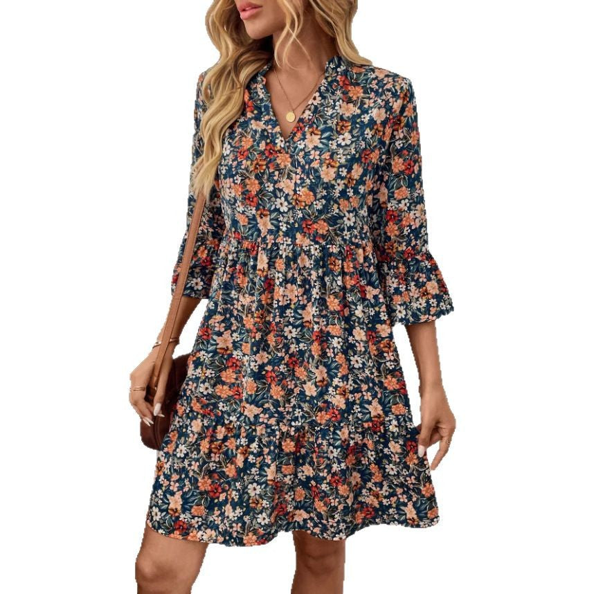 Dams Boho-inspirerat klänning med 3/4-ärmar och snörningslook Eva Jonsson-Eva Jonsson