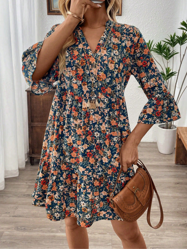 Dams Boho-inspirerat klänning med 3/4-ärmar och snörningslook Eva Jonsson-Eva Jonsson