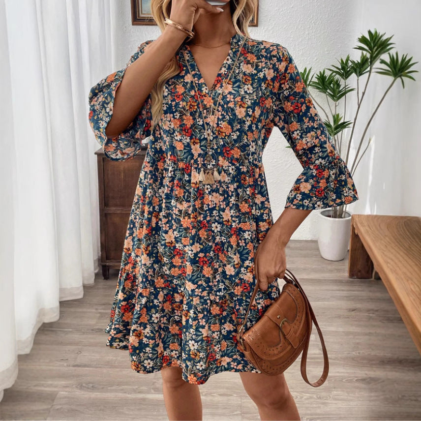 Dams Boho-inspirerat klänning med 3/4-ärmar och snörningslook Eva Jonsson-Eva Jonsson