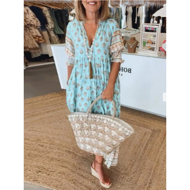 Dams Boho-stil klänning med flätad snörning och handgjorda detaljer Eva Jonsson-Eva Jonsson