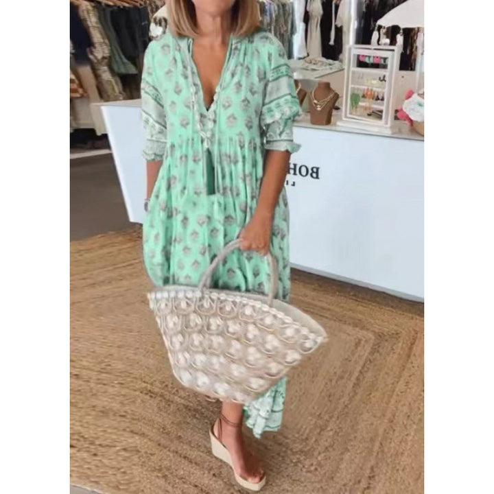 Dams Boho-stil klänning med flätad snörning och handgjorda detaljer Eva Jonsson-Eva Jonsson