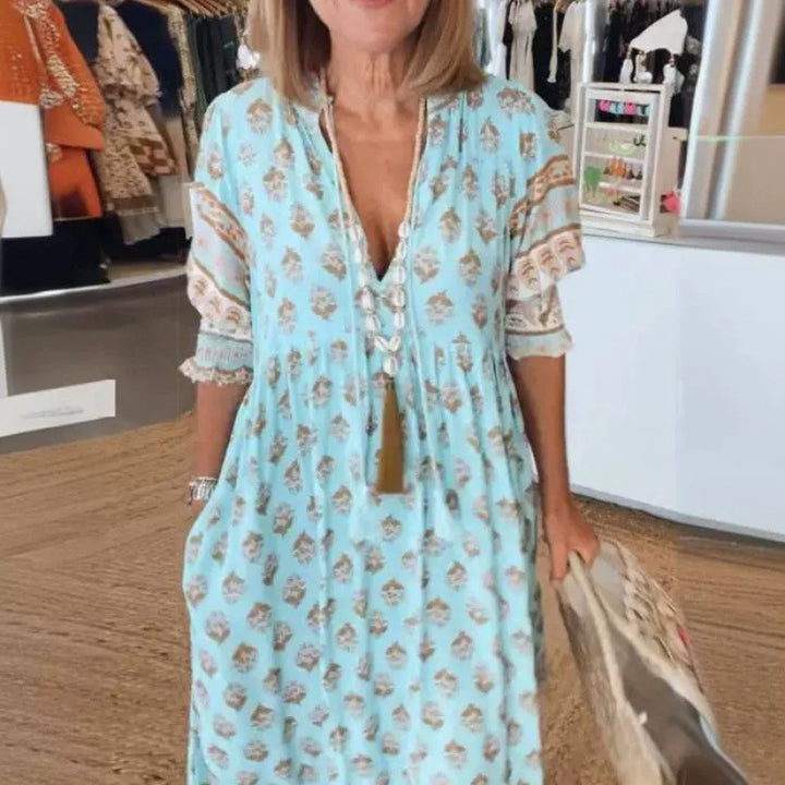 Dams Boho-stil klänning med flätad snörning och handgjorda detaljer Eva Jonsson-Eva Jonsson