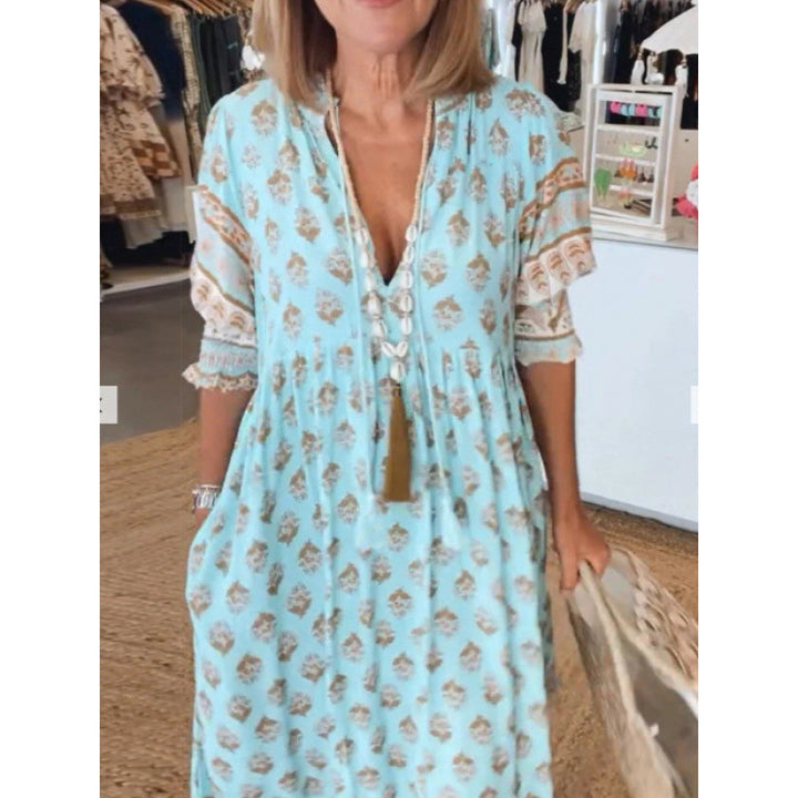 Dams Boho-stil klänning med flätad snörning och handgjorda detaljer Eva Jonsson-Eva Jonsson