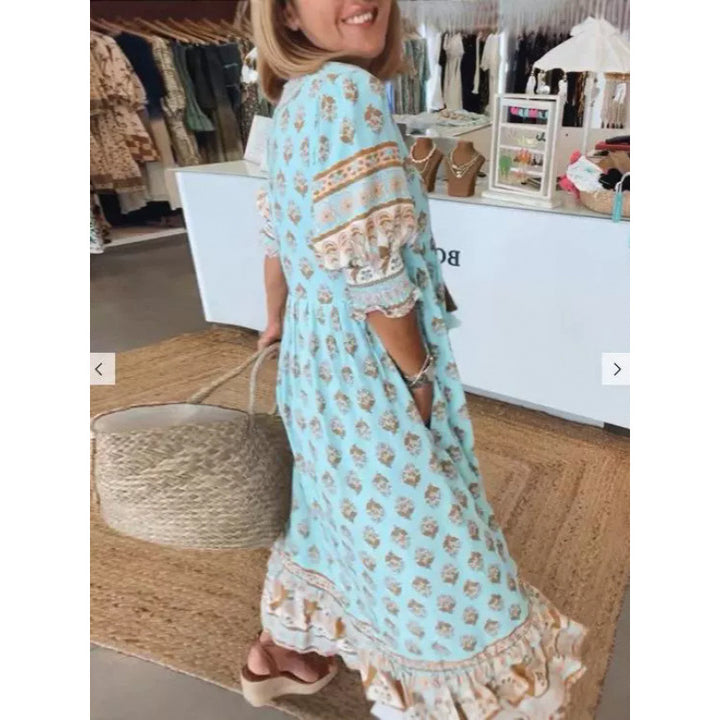 Dams Boho-stil klänning med flätad snörning och handgjorda detaljer Eva Jonsson-Eva Jonsson