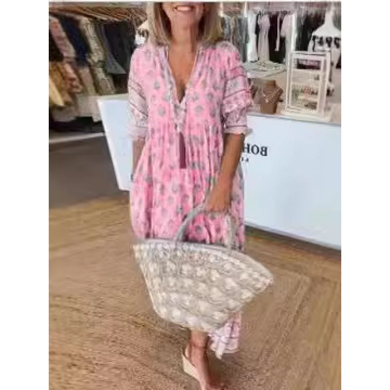 Dams Boho-stil klänning med flätad snörning och handgjorda detaljer Eva Jonsson-Eva Jonsson