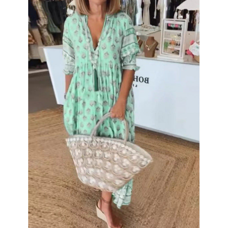 Dams Boho-stil klänning med flätad snörning och handgjorda detaljer Eva Jonsson-Eva Jonsson