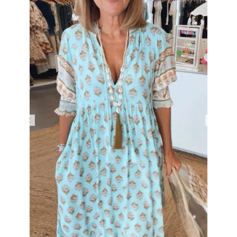 Dams Boho-stil klänning med flätad snörning och handgjorda detaljer Eva Jonsson-Eva Jonsson