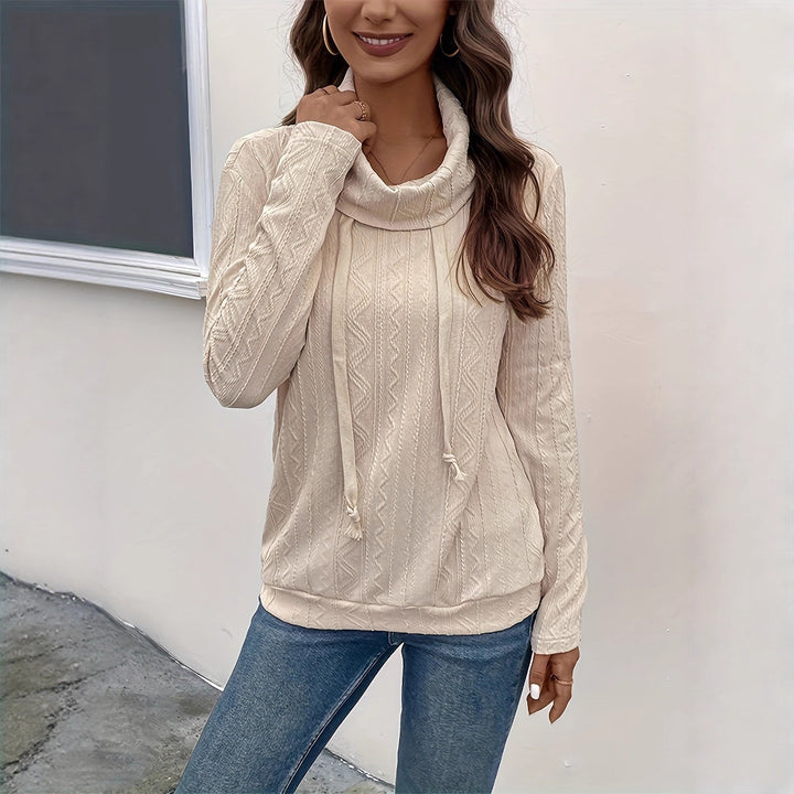 Dams Cowl-Neck Pullover med strukturerat mönster och lång ärm Mirla-Eva Jonsson