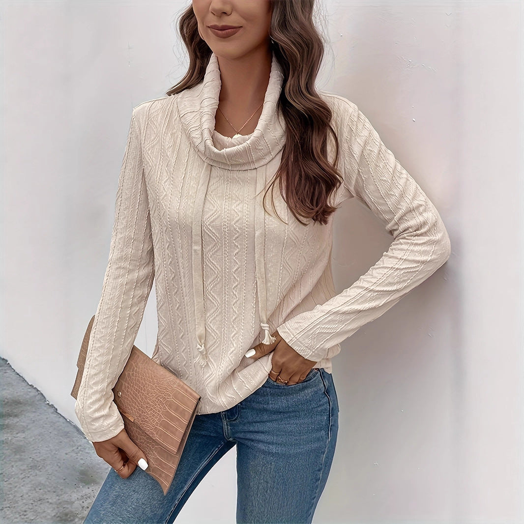 Dams Cowl-Neck Pullover med strukturerat mönster och lång ärm Mirla-Eva Jonsson