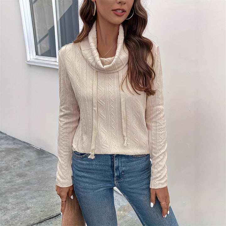 Dams Cowl-Neck Pullover med strukturerat mönster och lång ärm Mirla-Eva Jonsson