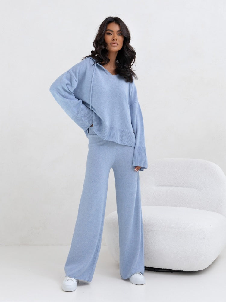 Dams Cozy Knit Kostym med Huva och Vida Ben Mirla-Eva Jonsson