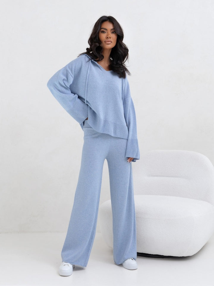 Dams Cozy Knit Kostym med Huva och Vida Ben Mirla-Eva Jonsson