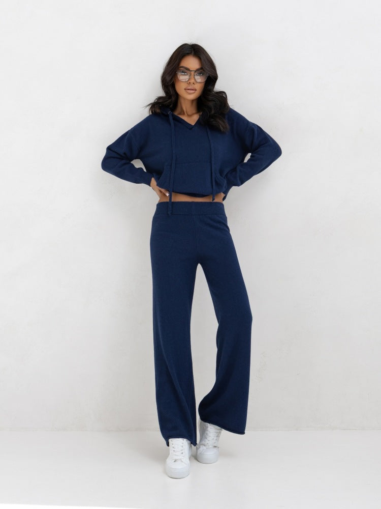 Dams Cozy Knit Kostym med Huva och Vida Ben Mirla-Eva Jonsson