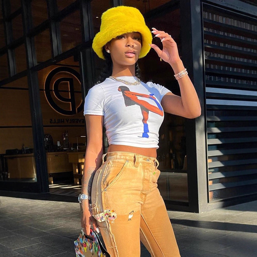 Dams Crop T-Shirt med iögonfallande grafiktryck Mirla-Eva Jonsson