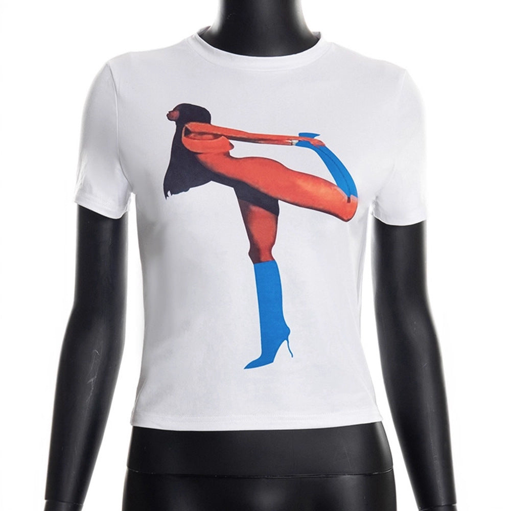 Dams Crop T-Shirt med iögonfallande grafiktryck Mirla-Eva Jonsson