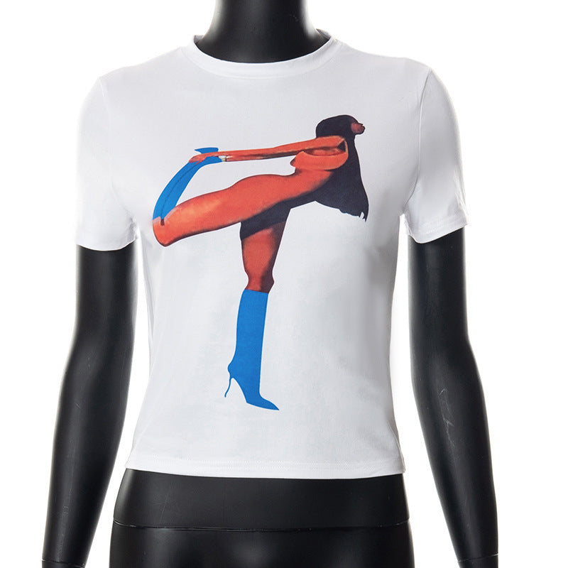 Dams Crop T-Shirt med iögonfallande grafiktryck Mirla-Eva Jonsson