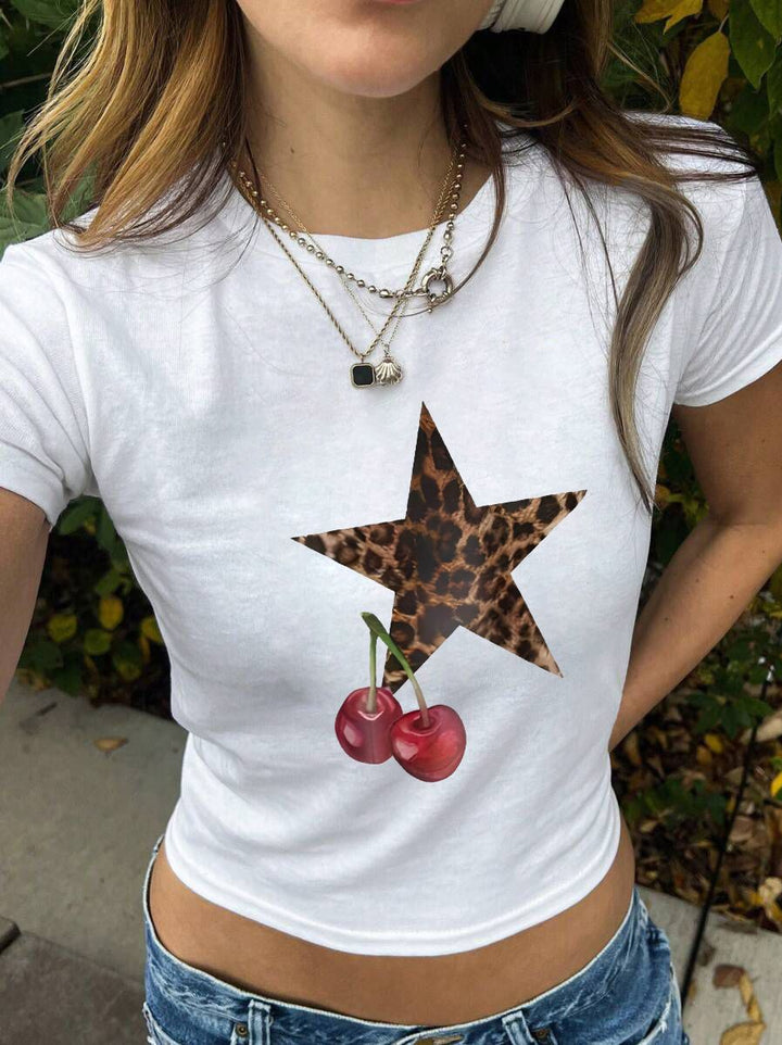 Dams Crop-T-Shirt med kreativt ögonmotiv och turnétryck Mirla-Eva Jonsson