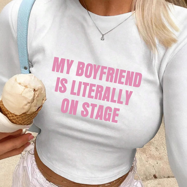 Dams Crop-T-Shirt med kreativt ögonmotiv och turnétryck Mirla-Eva Jonsson