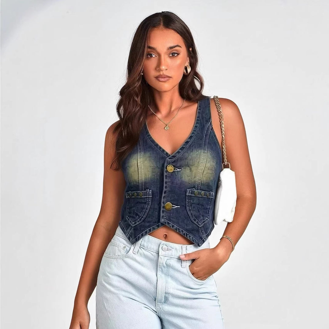 Dams Denim Bustierjacka med knapdetails och fickor Mirla-Eva Jonsson