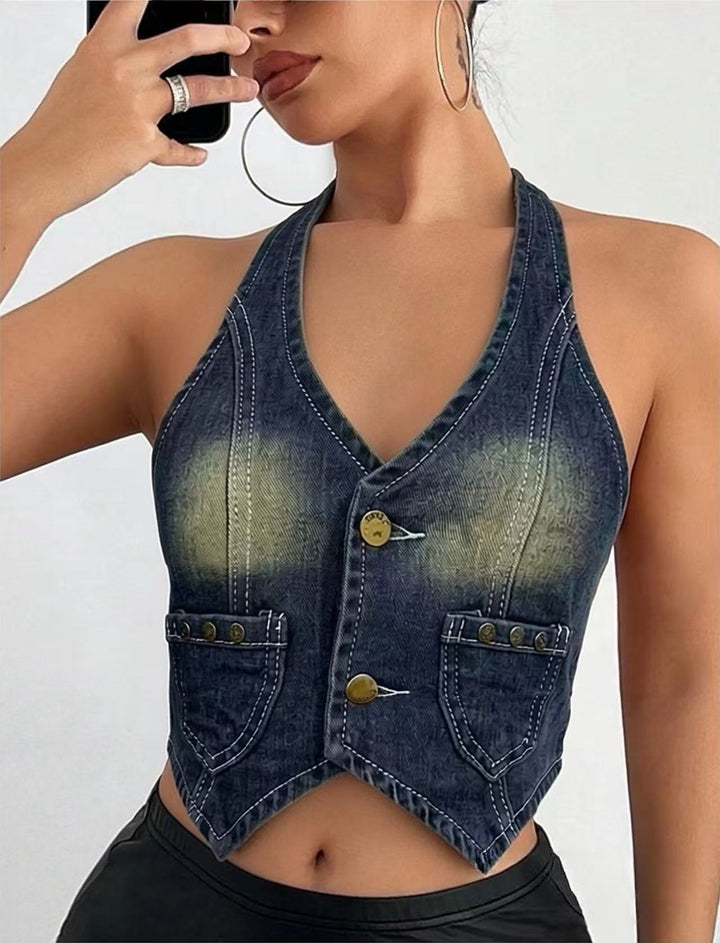 Dams Denim Bustierjacka med knapdetails och fickor Mirla-Eva Jonsson