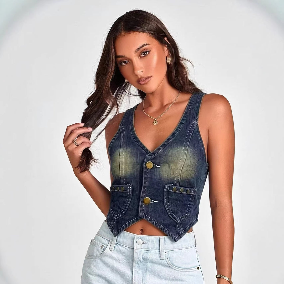 Dams Denim Bustierjacka med knapdetails och fickor Mirla-Eva Jonsson