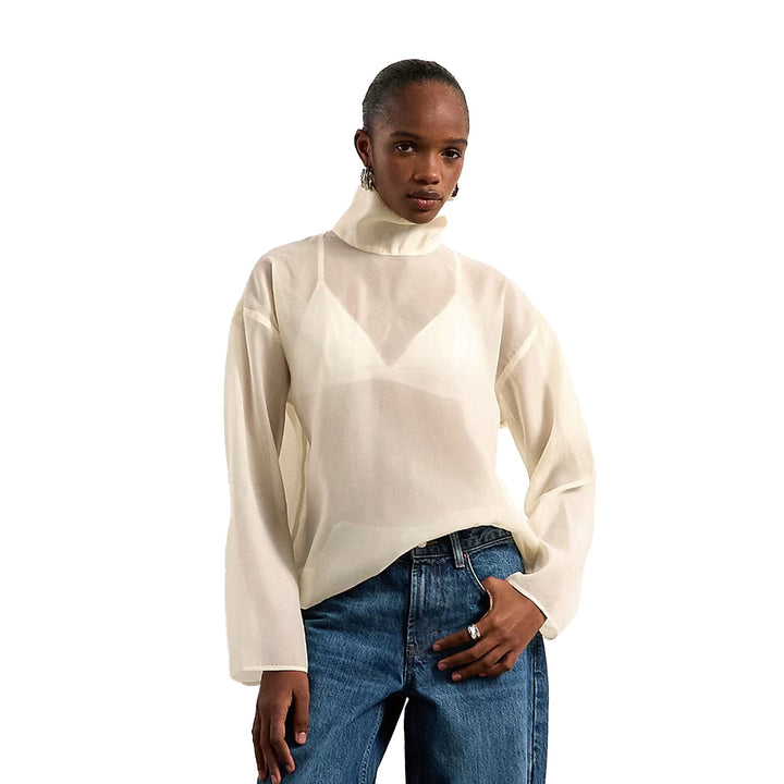 Dams Elegant Blus i transparent tyg med stående krage Mirla-Eva Jonsson