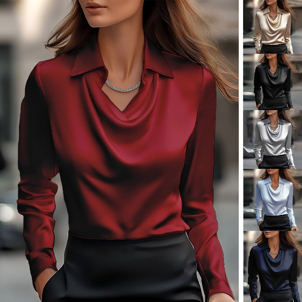 Dams Elegant Blus med asymmetrisk krage och flödande fall Mirla-Eva Jonsson