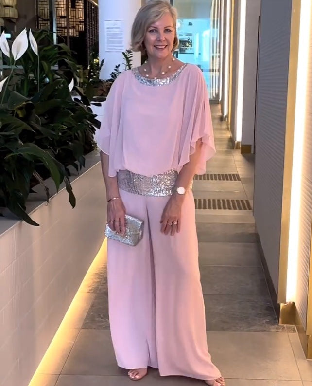 Dams Elegant Jumpsuit med skimrande överdel och vida ben Eva Jonsson-Eva Jonsson