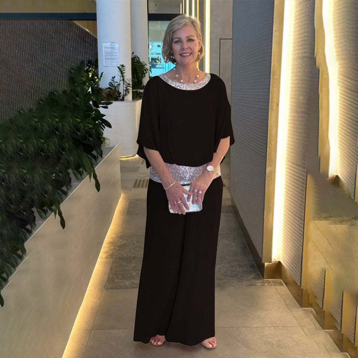 Dams Elegant Jumpsuit med skimrande överdel och vida ben Eva Jonsson-Eva Jonsson