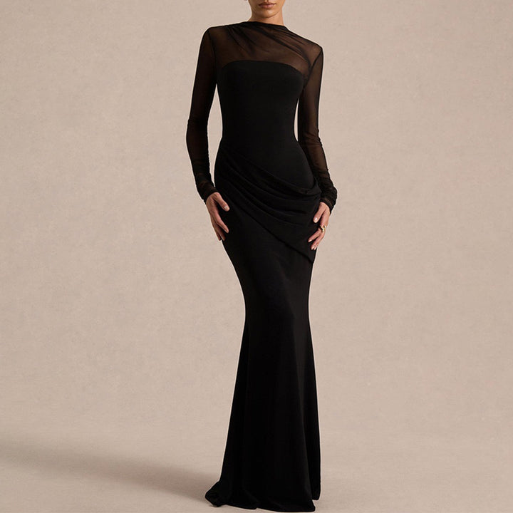 Dams Elegant Sheath Klänning med Volangdetaljer och Transparenta Ärmar Mirla-Eva Jonsson