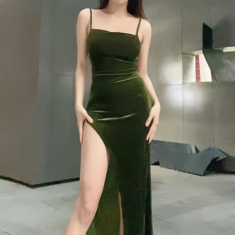 Dams Elegant tygmaxiklänning med sidöppning och smala band Eva Jonsson-Eva Jonsson