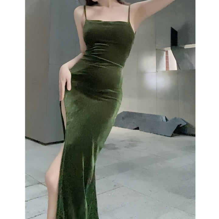 Dams Elegant tygmaxiklänning med sidöppning och smala band Eva Jonsson-Eva Jonsson