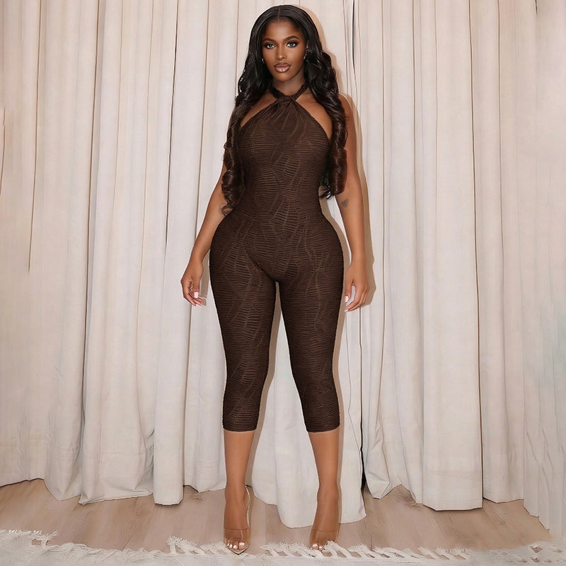 Dams Figurbetonande Jumpsuit med Halterneck och raffinerad textur Mirla-Eva Jonsson