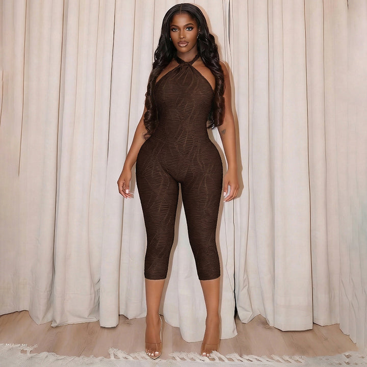 Dams Figurbetonande Jumpsuit med Halterneck och raffinerad textur Mirla-Eva Jonsson