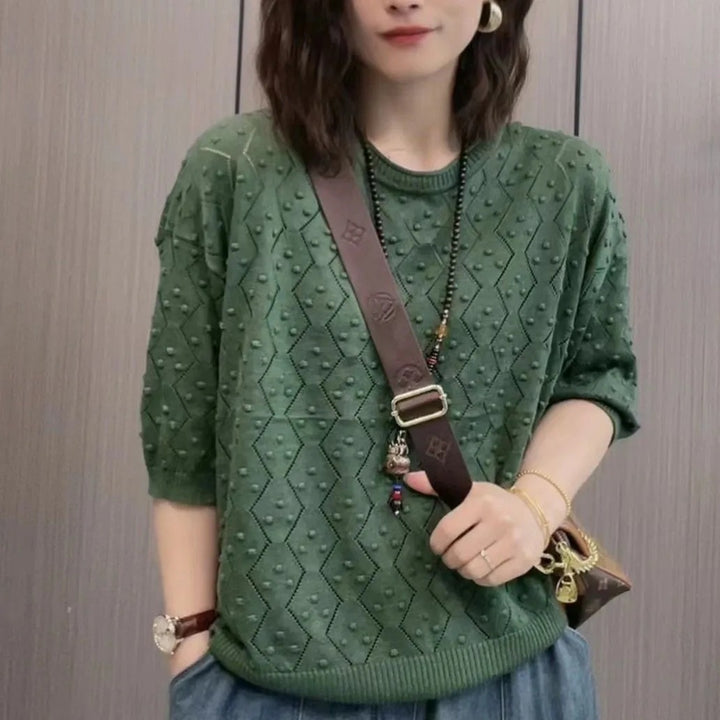 Dams Fintrikad Tröja med Dekorativt Strukturdesign och Avslappnad Passform Eva Jonsson-Eva Jonsson