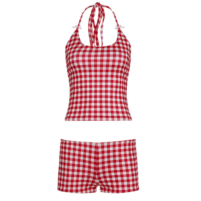 Dams Gingham mönster baddräkt med justerbar halterneck Mirla-Eva Jonsson