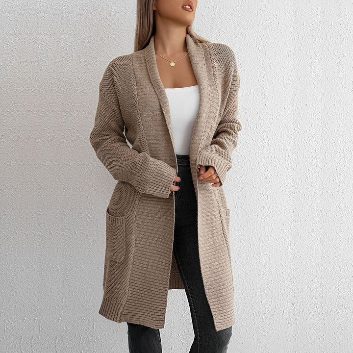 Dams Grovmönstrad Cardigan med Öppen Front och Modernt Stickat Design Eva Jonsson-Eva Jonsson