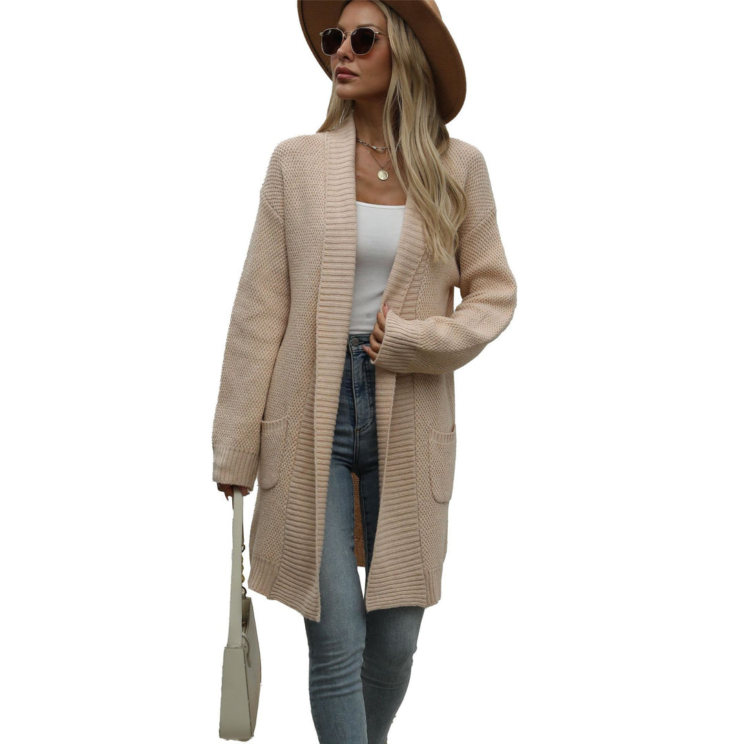 Dams Grovmönstrad Cardigan med Öppen Front och Modernt Stickat Design Eva Jonsson-Eva Jonsson