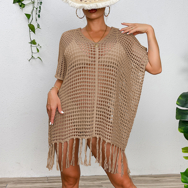 Dams Häkeldesign Strandtunike med fransar och transparent design Mirla-Eva Jonsson