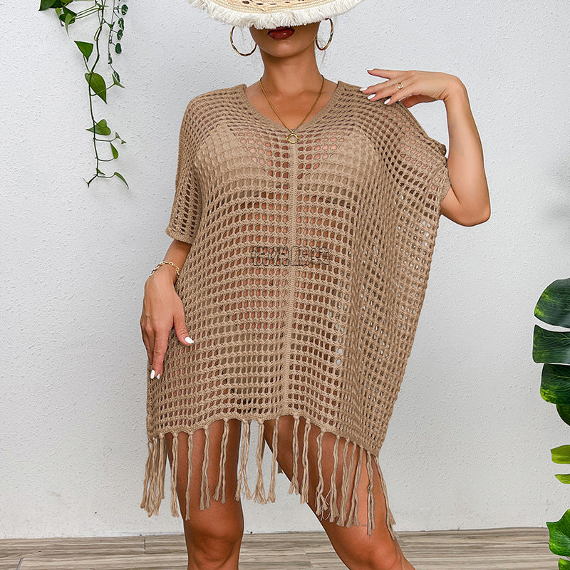 Dams Häkeldesign Strandtunike med fransar och transparent design Mirla-Eva Jonsson