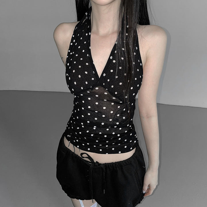 Dams Halterneck Top med Polka Dots Mirla-Eva Jonsson