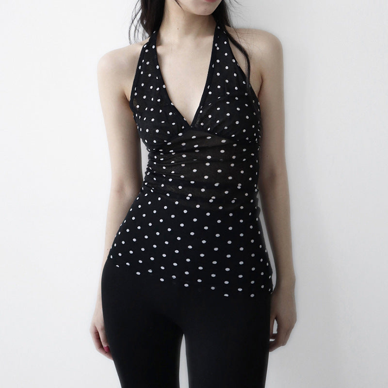 Dams Halterneck Top med Polka Dots Mirla-Eva Jonsson