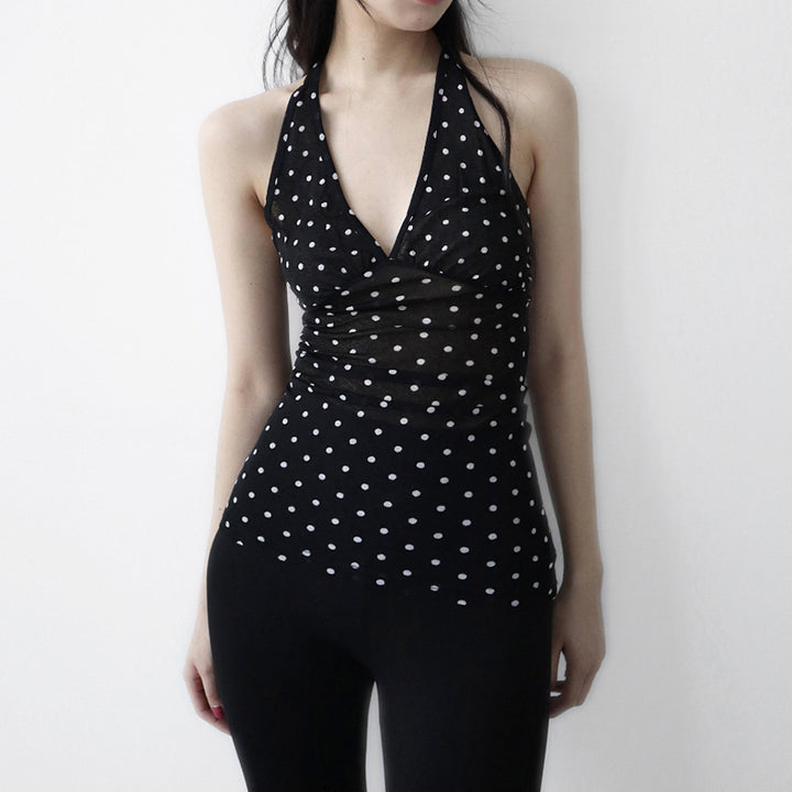 Dams Halterneck Top med Polka Dots Mirla-Eva Jonsson