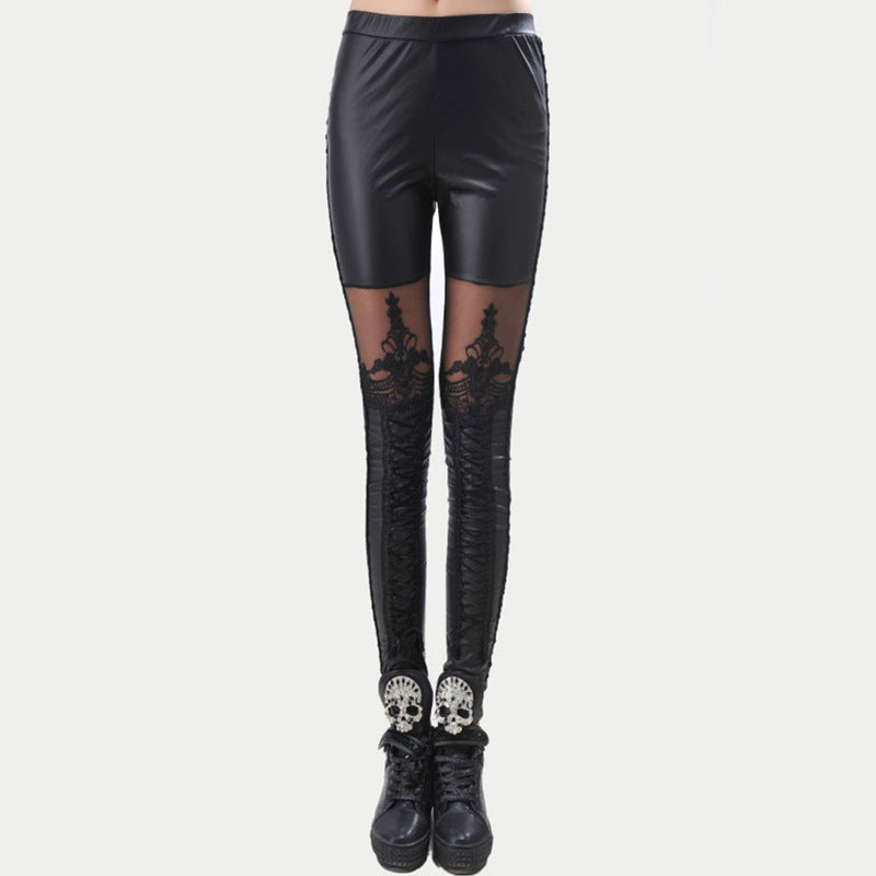 Dams Högdragna Leggings med transparent spet mönster Eva Jonsson-Eva Jonsson